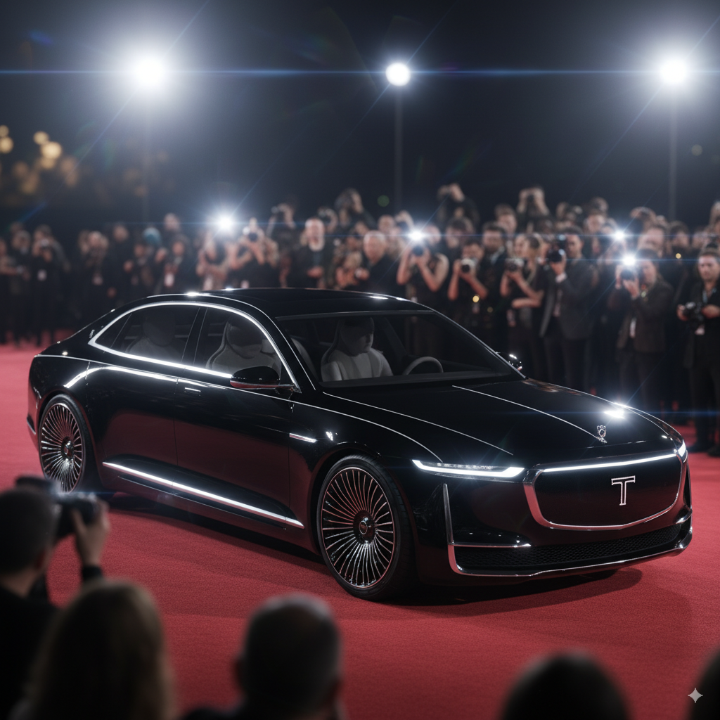Black luxury sedan at red carpet premiere event