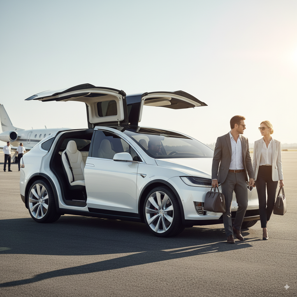 Executive arriving at corporate headquarters